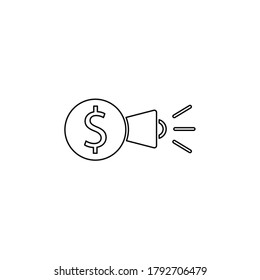 Anuncio de icono de vector de línea, anuncios. Icono de vector de contorno