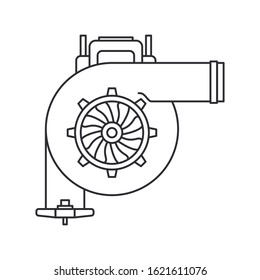 Line vector icon auto moto parts accessories boost turbine. Repair service equipment. Engine elements shop catalog. Vintage vehicle symbol. Motorcycle mechanic. Transportation. Graphic background sign