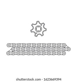 Line vector icon auto moto parts accessories bike chain. Repair service equipment. Engine elements shop catalog. Vintage vehicle symbol. Retro motorcycle mechanic. Graphic design element background.