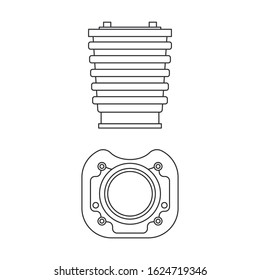 Line vector icon auto moto parts accessories - piston. Repair service equipment. Engine elements shop catalog. Vintage vehicle symbol. Motorcycle mechanic. Transportation. Graphic element background.