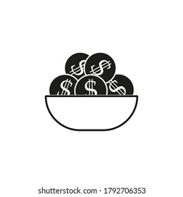 Line vector icon a bowl, dollar, business. Outline vector icon