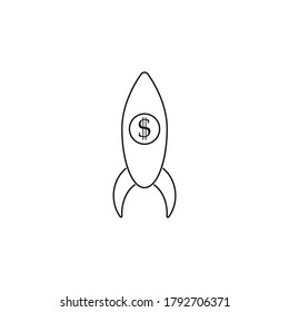 Line vector icon business project, rocket launch. Outline vector icon
