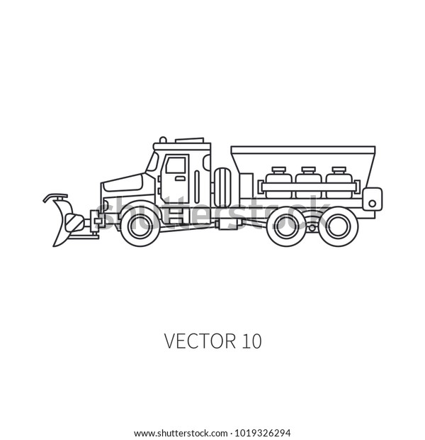 Line vector icon construction machinery\
snowplower truck tipper. Industrial\
style.