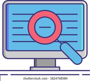 Line vector icon of cookie tracking. Illustration of magnifier examining computer screen.