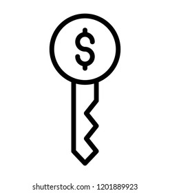 Line vector icon design of a key with dollar sign, business key concept