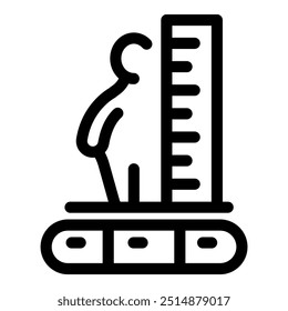 Line vector icon of a doctor measuring a patient's height while standing on a scale