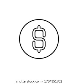 Linie Vektorsymbol Dollar, Geld, Münze. Umriss-Vektorsymbol