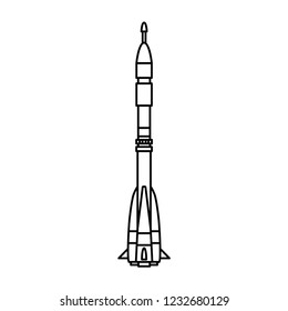 Line vector icon elements of aerospace research program multistage rocket. Cartoon style rocket, astronaut adventure. Illustration and element for design. Space investigations. Galaxy. Clipart logo.