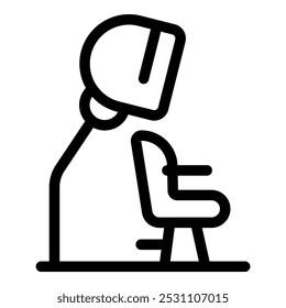 Line vector icon of a hair drying machine standing next to a barber chair in a hair salon