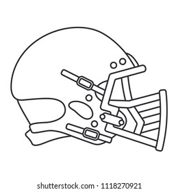 Line vector icon hockey, rugby, baseball defense helmet. Sport equipment success symbol. Head protection. Athletic outdoor fild activity. American football team game. Retro style illustration element.