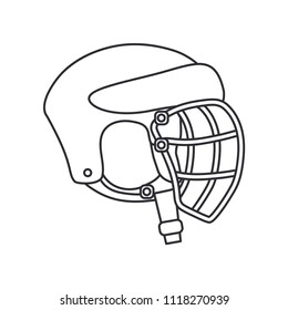 Line vector icon hockey, rugby, baseball defense helmet. Sport equipment success symbol. Head protection. Athletic outdoor fild activity. American football team game. Retro style illustration element.