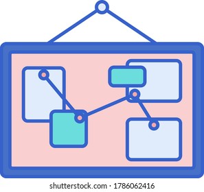 Line vector icon illustration of detective board with pins and evidence. Private investigator concept.