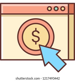 Line vector icon illustration of dollar symbol and mouse cursor, pay per click concept.