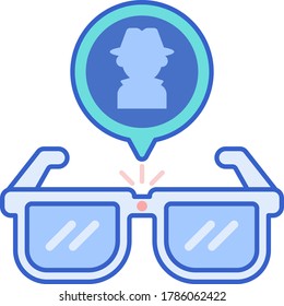 Icono de vector de línea de gafas de espía de cámara oculta. Dispositivo de investigador privado.