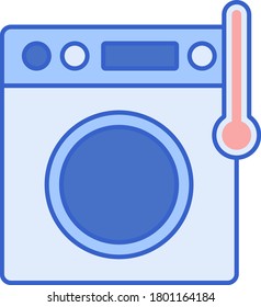 Line vector icon illustration of high degree washing machine with thermometer sign. Personal hygiene and disease prevention concept.