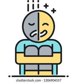 Line vector icon illustration of male with two face expression. Bipolar disorder concept.