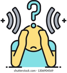 Line Vector Icon Illustration Of Male Covering Ears From Noise. Auditory Hallucination Concept.