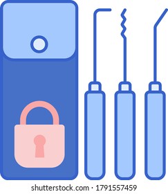 Line vector icon illustration of professional lock pick kit