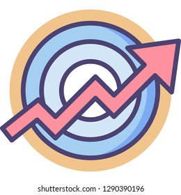 Line vector icon illustration of rising arrow on target, long term goals concept