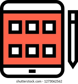 Line vector icon illustration of tablet and stylus pen