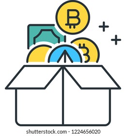 Line vector icon of initial coin offering blockchain ico in a box illustration