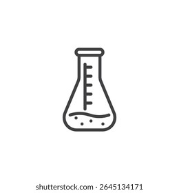 Line vector icon of a laboratory flask. This outline icon symbolizes scientific research, chemistry, and medical testing in modern health labs.