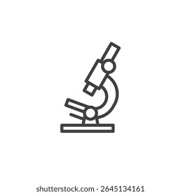Ícone de vetor de linha de um microscópio. Este ícone de esboço simboliza pesquisa científica, análise laboratorial e diagnósticos médicos em visuais de saúde.