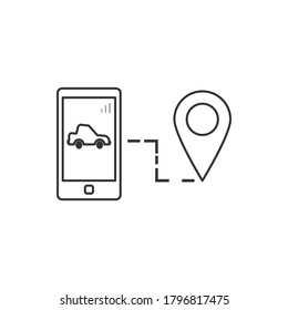 Line vector icon Phone, pin, smart car. Outline vector icon