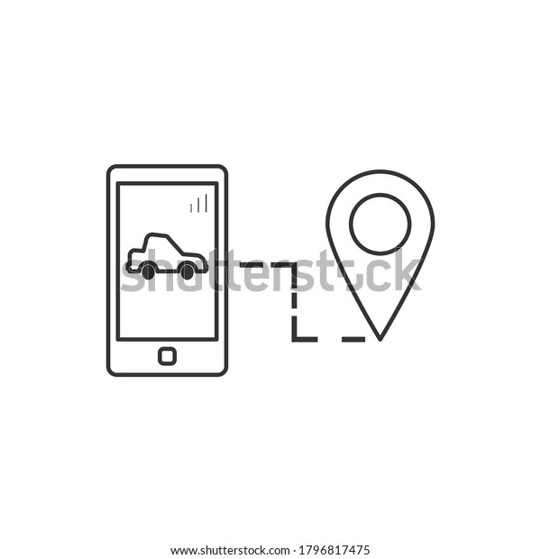 Line vector icon Phone, pin, smart car. Outline\
vector icon