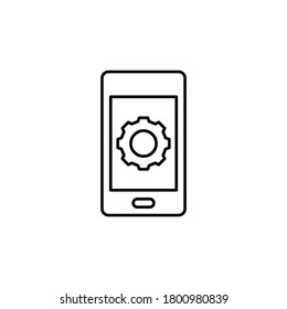 Teléfono de icono del vector de línea, configuración. Icono de vector de contorno