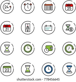 line vector icon set - 24 hours vector, alarm clock, schedule, 25 dec calendar, 31, christmas mobile, account history, sand, time, wallet, around