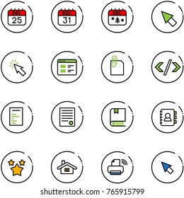 line vector icon set - 25 dec calendar vector, 31, christmas, cursor, website, attachment, tag code, document, agreement, book, contact, stars, home, printer wireless