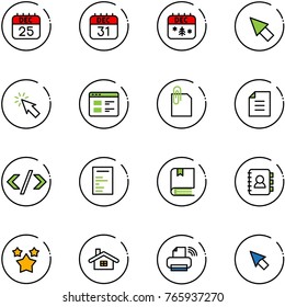 line vector icon set - 25 dec calendar vector, 31, christmas, cursor, website, attachment, document, tag code, book, contact, stars, home, printer wireless