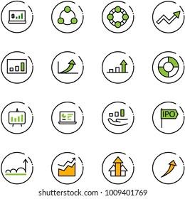 line vector icon set - account statistics vector, social, friends, growth arrow, circle chart, presentation, monitor, ipo, arrows up