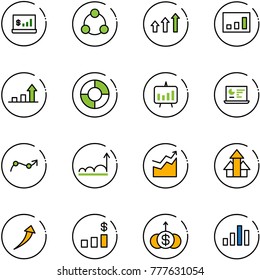 line vector icon set - account statistics vector, social, arrows up, growth arrow, circle chart, presentation, monitor, point, dollar