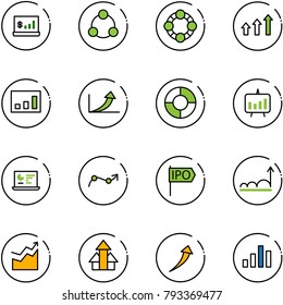line vector icon set - account statistics vector, social, friends, arrows up, growth arrow, circle chart, presentation, monitor, point, ipo