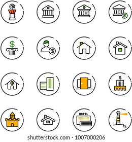 line vector icon set - airport tower vector, bank, account, home, building, doors, sand fort, sea hotel, lighthouse