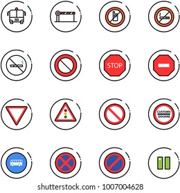 line vector icon set - airport bus vector, barrier, no mobile sign, smoking, prohibition road, stop, way, giving, traffic light, customs, parking, pause