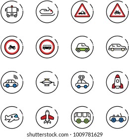 line vector icon set - airport bus vector, snowmobile, car crash road sign, for moto, no, limousine, wireless, jack, toy, rocket, plane