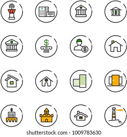 line vector icon set - airport tower vector, hospital building, bank, account, home, doors, sand fort, lighthouse