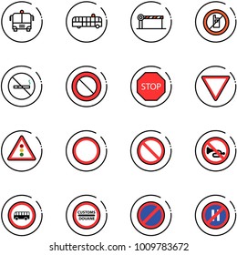 line vector icon set - airport bus vector, barrier, no mobile sign, smoking, prohibition road, stop, giving way, traffic light, horn, customs, parking, even