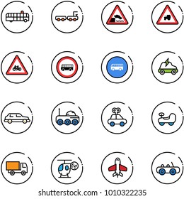 line vector icon set - airport bus vector, baggage truck, embankment road sign, tractor way, for moto, no, electric car, limousine, moon rover, toy, baby, helicopter, plane