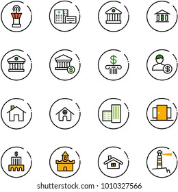line vector icon set - airport tower vector, hospital building, bank, account, home, doors, sand fort, lighthouse