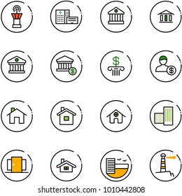 line vector icon set - airport tower vector, hospital building, bank, account, home, doors, hotel, lighthouse