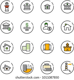 line vector icon set - airport tower vector, bank, account, home, building, doors, sand fort, hotel, sea, lighthouse