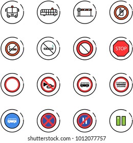 line vector icon set - airport bus vector, barrier, no mobile sign, smoking, prohibition road, stop, horn, customs, parking even, pause