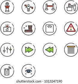 line vector icon set - airport tower vector, traffic controller, vip zone, passport control, terrorism, building, floor scales, light road sign, settings, fast forward, backward, jalousie, remote