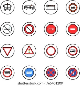 line vector icon set - airport bus vector, barrier, no smoking sign, prohibition road, stop, way, giving, traffic light, customs, parking even