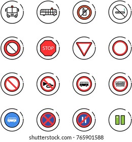 line vector icon set - airport bus vector, no mobile sign, smoking, prohibition road, stop, giving way, horn, customs, parking even, pause