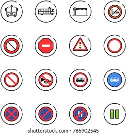 line vector icon set - airport bus vector, barrier, no smoking sign, prohibition road, way, traffic light, horn, stop, parking, even, pause